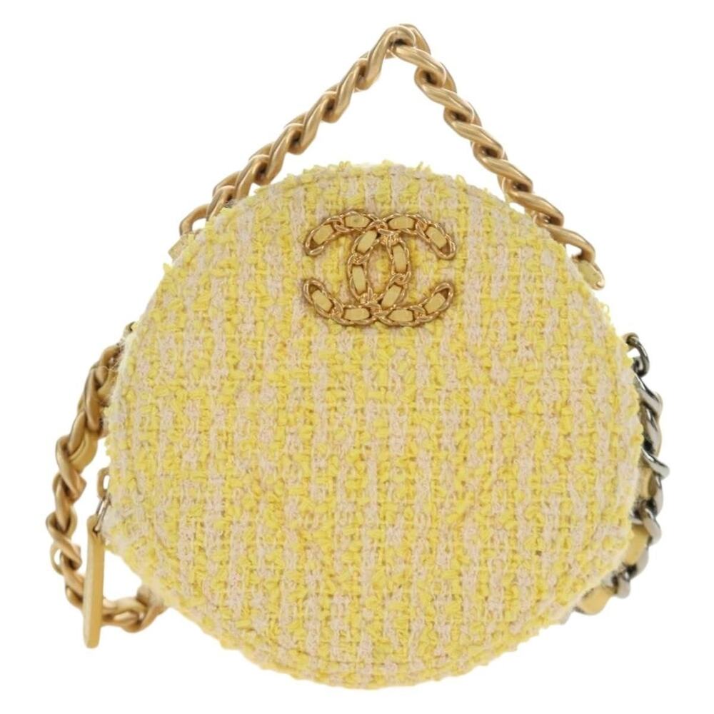 Chanel Chain Shoulder Bag Yellow Canvas